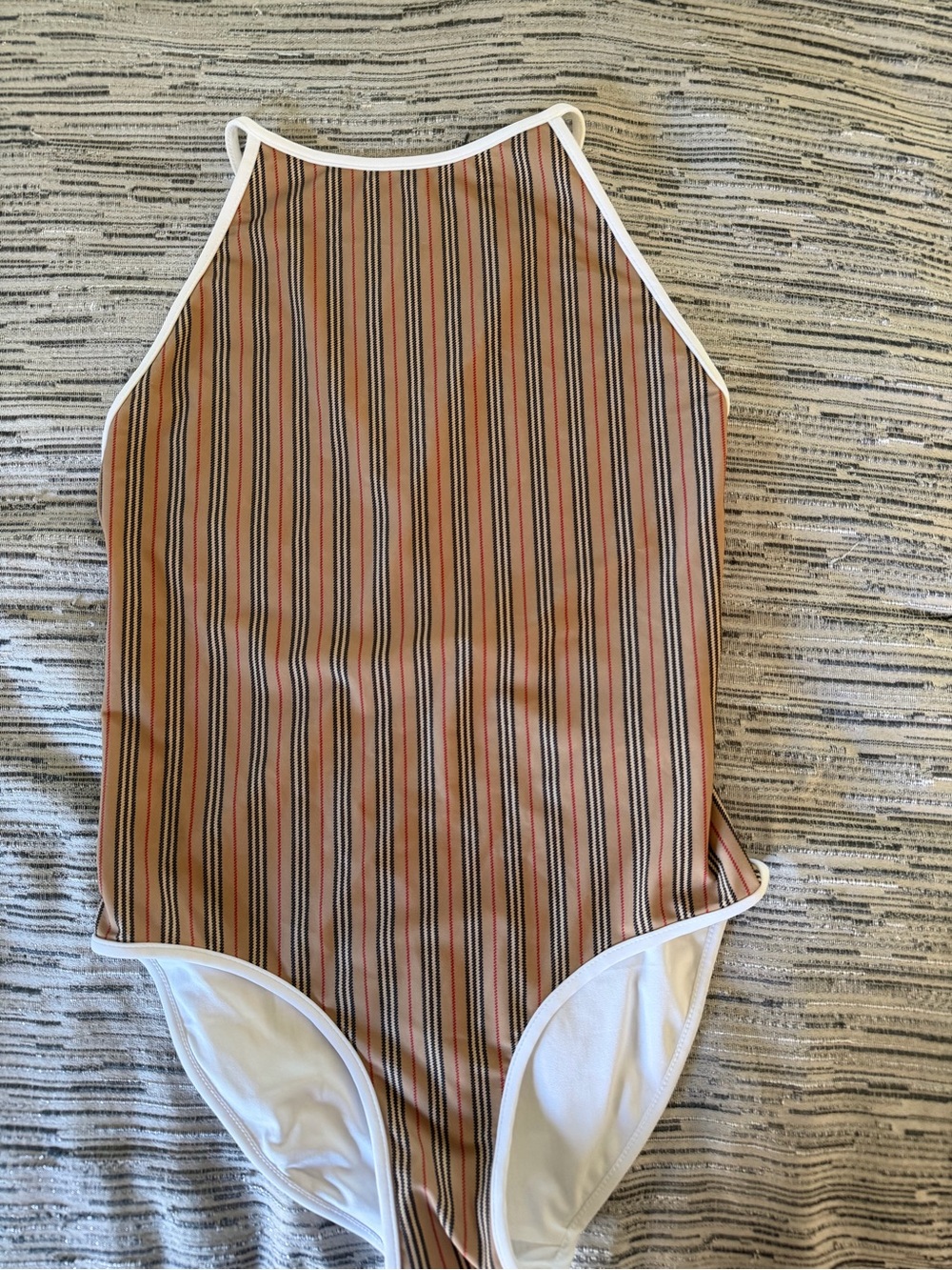 Burberry Brown Striped Kids One-Piece with White Trim